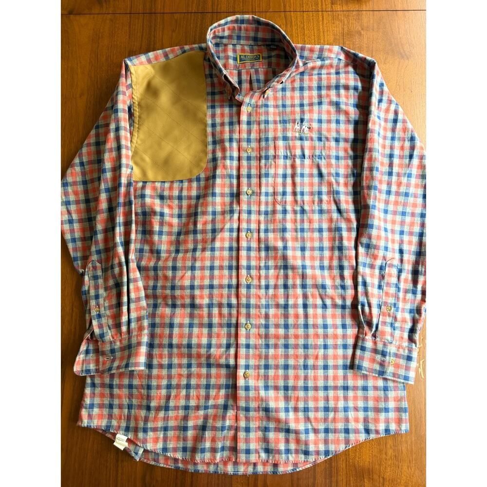 Al Dixon's Men's Plaid Flannel Shooting Shirt with Quilted Shoulder Patch Size L